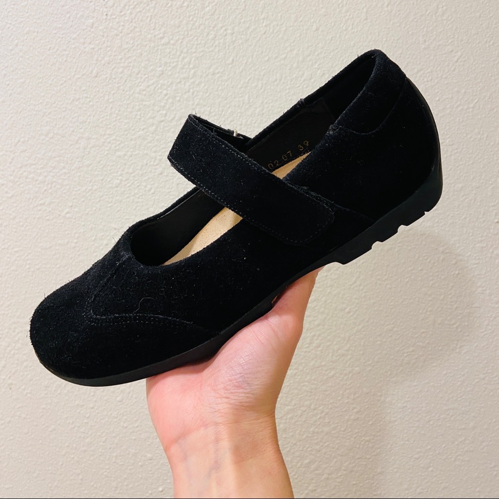 Birkenstock Footprints Black Suede Leather Mary Jane Comfort Sandals Shoes